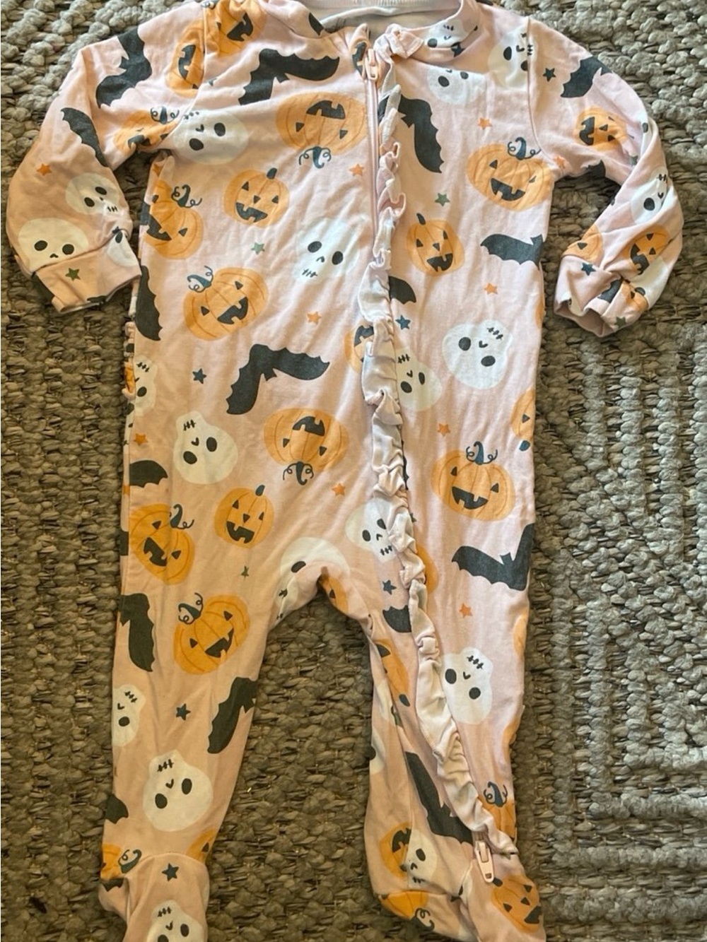 Milkberry pink Halloween footed onesie 0-3m